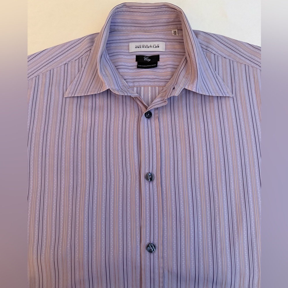VERSACE COLLECTION City Shirt Mens US 15 EU 38 Button Up Pinstripe Purple Preppy